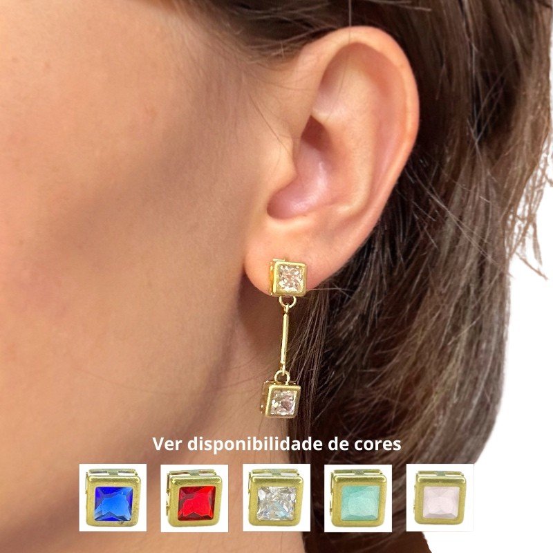 BRINCO METAL QUADRADO COLORIDO // QTDE PCT: 5 PAR // VAL UNIT: R$ 5,55
