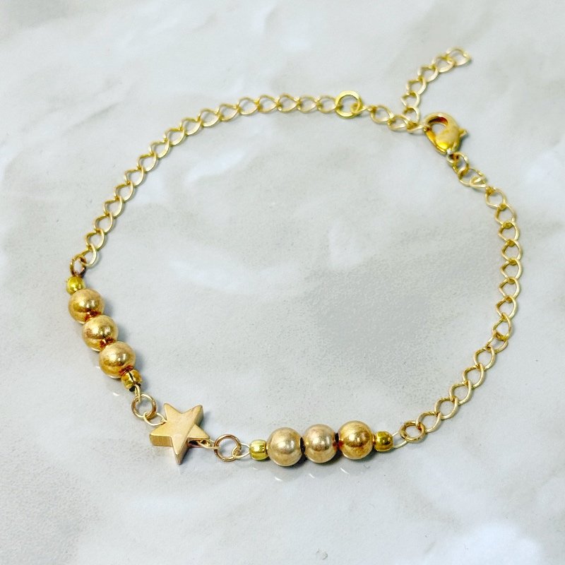 PULSEIRA BOLA METAL 5MM ESTRELA USINADA 18 CM EXTENSOR // QTDE PCT: 5 PC // VAL UNIT: R$ 4,65