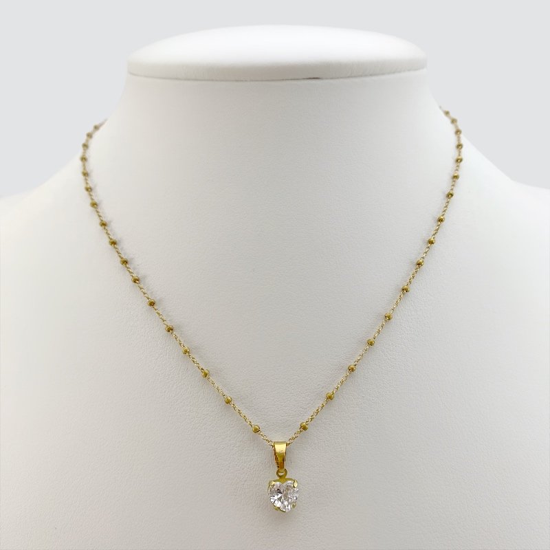 GARGANTILHA BOLINHA MINI PINGENTE CORAÇAO ZIRCONIA // QTDE PCT: 5 PC // VAL UNIT: R$ 7,35