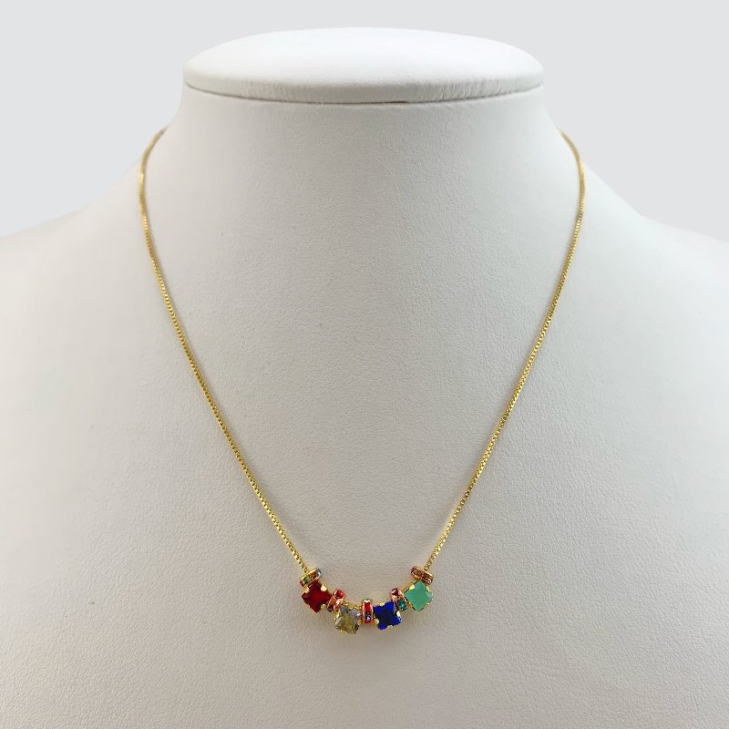 GARGANTILHA QUADRADO ZIRCONIA RONDEL COLORIDO PEQUENO // QTDE PCT: 5 PC // VAL UNIT: R$ 7,35