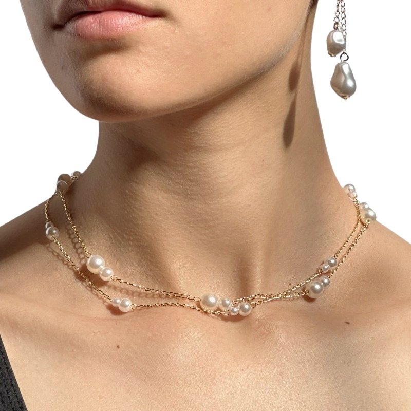 GARGANTILHA PEROLA DUPLA 40CM 5 EXTENSOR // QTDE PCT: 5 PC // VAL UNIT: R$ 7,98