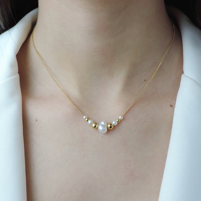 GARGANTILHA PEROLAS BOLA 5 E 3 MN 40 CM 5 DE EXTENSOR // QTDE PCT: 5 PC // VAL UNIT: R$ 5,92