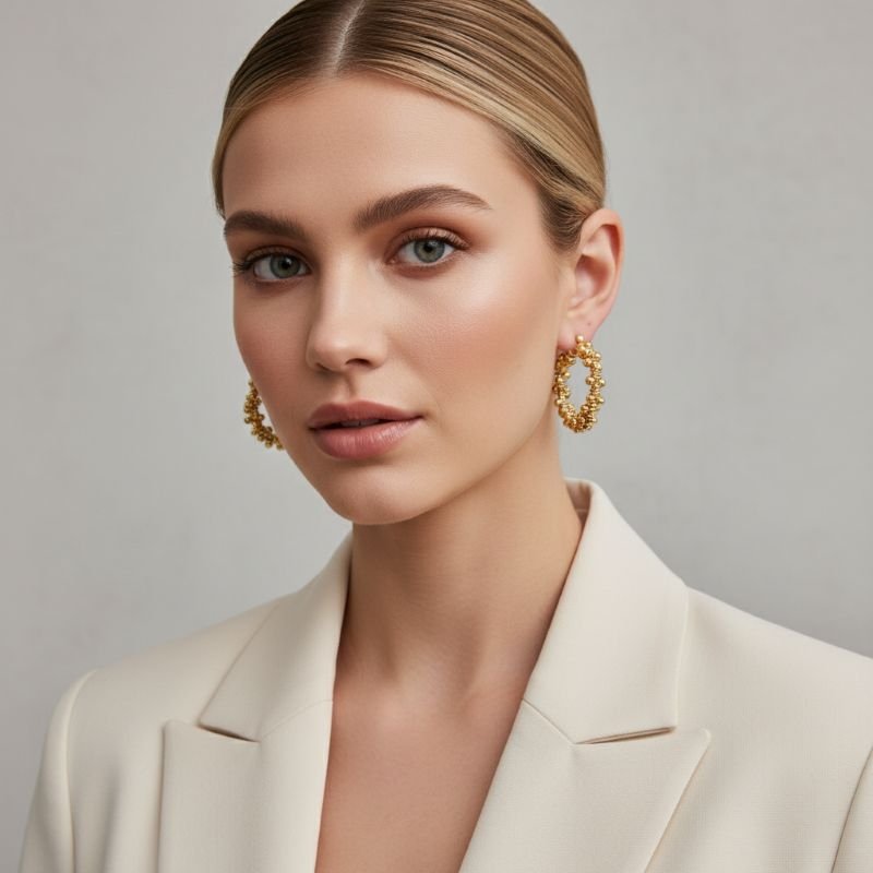 BRINCO DE ARGOLA COM BOLINHAS DE ABS // QTDE PCT: 5 PAR // VAL UNIT: R$ 7,20