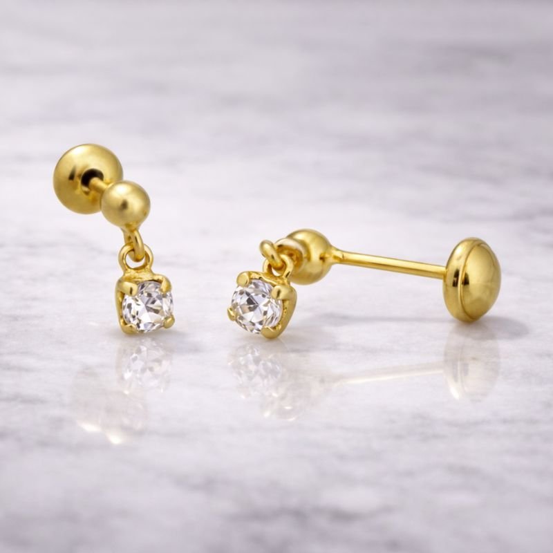 BRINCO BABY COM BOLINHA 03 MM E STRASS COM TARRAXA BABY BANHADA // QTDE PCT: 10 PAR // VAL UNIT: R$ 4,64