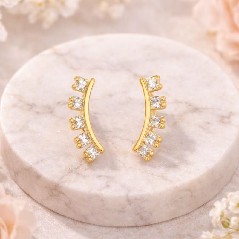 BRINCO EAR CUFF QUADRADO NO PALITO COM ZIRCONIA // QTDE PCT: 3 PAR // VAL UNIT: R$ 7,60