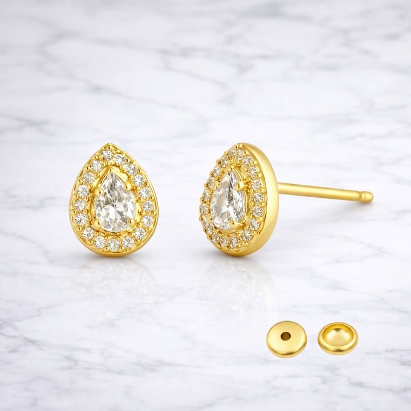 BRINCO GOTA DE ZIRCONIA COM TARRAXA BABY BANHADA // QTDE PCT: 1 PAR // VAL UNIT: R$ 11,12