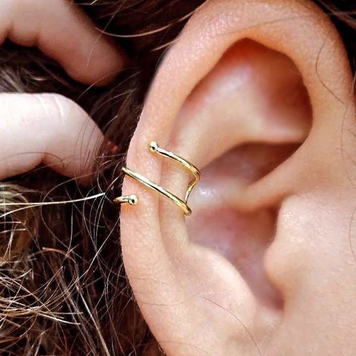 PIERCING DUPLO LISO EARCUFF ESPIRAL EM LATAO BRUTO DESIGN MINIMALISTA MODERNO E AJUSTAVEL PARA MONTAGEM PROFISSIONAL // QTDE PCT: 5 PAR // VAL UNIT: R$ 2,42